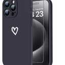 LUHOURI for iPhone 14 Pro Max Case with Screen Protector - Wireless Charging Compatible - Enhanced Camera Cover - Protective Silicone Phone Case with Cute Heart Design for Women 6.7" - Dark Blue