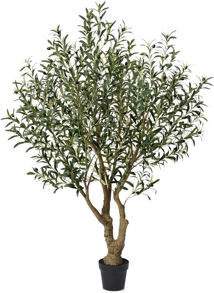 Olive Tree Artificial Indoor 6ft - UV Resistant Large Fake Plants - Realistic Faux Olive Tree in Pot - Tall Artificial Plants Outdoor for Home, Patio, Living Room, Office Decor,VN138 (Green)