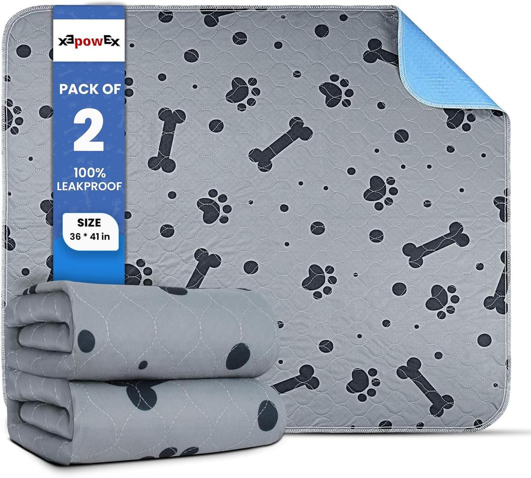 Reusable Pee Pads for Dogs - 2 Pack Large 36"x41" Washable Puppy Pads, Waterproof Dog Pee Mats with High Absorbency & Anti-Slip Bottom for Pet Training
