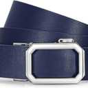 SUOSDEY Women Leather Ratchet Belt for Jeans Pants with Automatic Sliding Buckle, Adjustable Belt for Ladies, Width 1.2" (XL: fits waist size from 39"-43", 09-dark Blue (Silver))