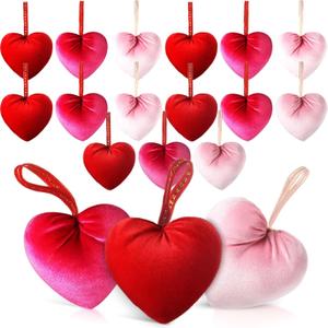 18 Pcs Valentine's Day Hanging Heart Ornaments Handmade Heart Shaped Velvet Gifts 4.3 Inches Hanging Valentine Tree Ornaments for Wedding Anniversary Party Decorations(Red, Pink, Rose Red)