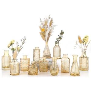 UPBUD Amber Glass Bud Vases Set of 12, Gold Mini Flower Vase for Centerpieces, Small Vases in Bulk for Wedding Decorations, Vintage Vase for Table, Reception, Home Décor