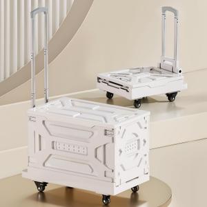 VECELO 88L Heavy-Duty 2-in-1 Foldable Utility Cart, Large Capacity Rolling Crate, Thickened Material with Silent Swivel Wheels, Dual Modes (Basket/Flatbed) for Grocery, Laundry, Camping, White
