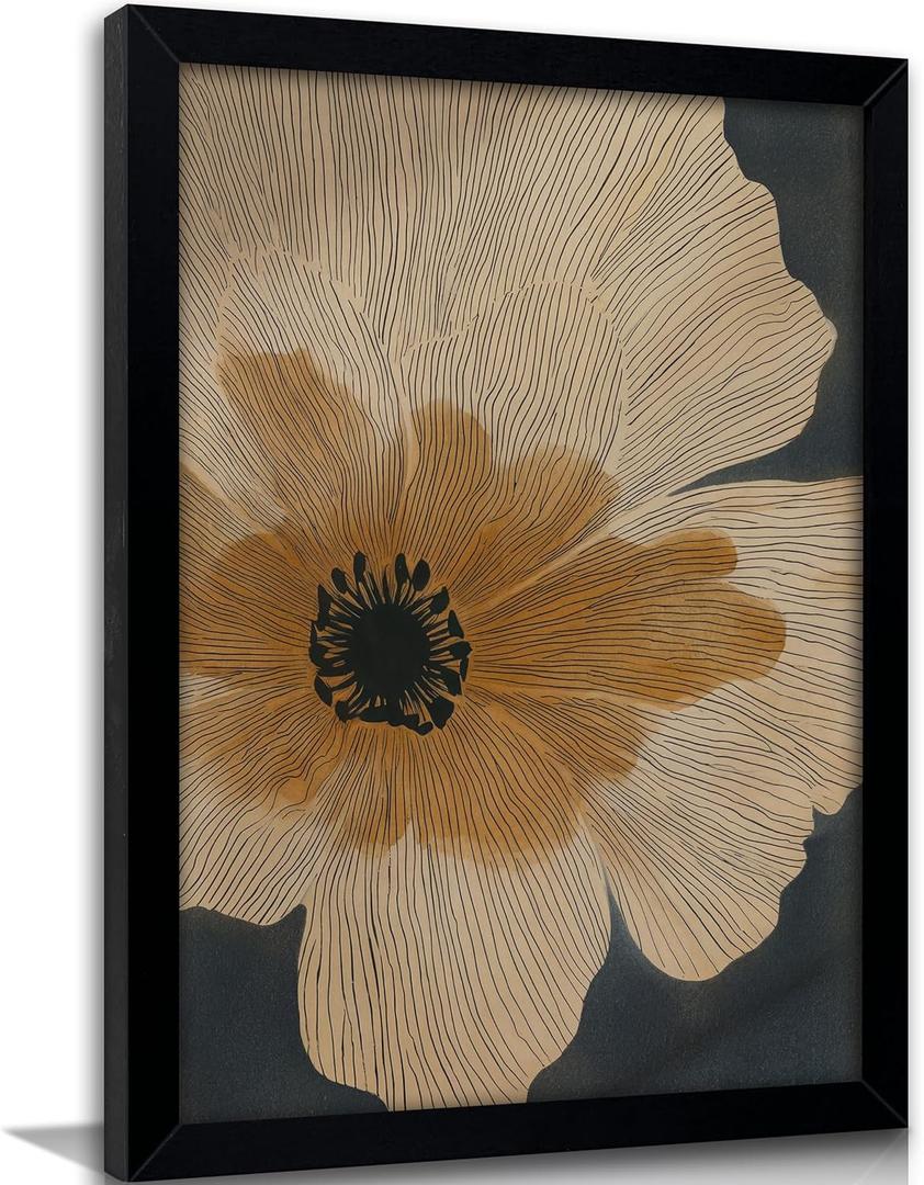 Aidepsek Modern Abstract Botanical Wall Art Minimal Mid Century Floral Art Print Beige Orange Line Flower Painting Picture Flower Poster for Living Room Bedroom Wall Decor, 24"L x 16"W