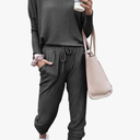 PRETTYGARDEN Women's Spring Fall 2 Piece Lounge Outfit Long Sleeve Crewneck Pullover Tops High Waisted Pants Set Tracksuit Medium
