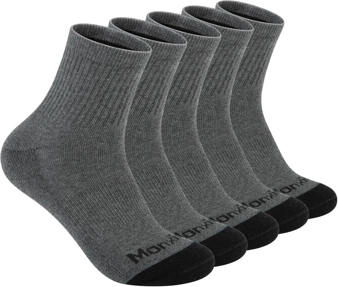 Mens 100% Cotton Cushioned Ankel Socks, Athletic Performance Running Moisture Wicking Breathable Quarter Socks (5 Pairs Grey)