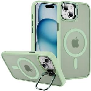 Hitaoyou for iPhone 15 Case Compatible with Magsafe, Translucent Matte Camera Kickstand iPhone 15 Case,Phone Case iPhone 15,Shockproof Heavy Duty Protective Cover Case for iPhone 15, C-Green
