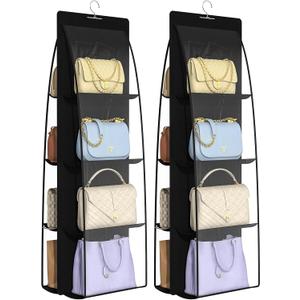 2 Packs 8 Pockets Black Handbag Hanging Purse Organizer for Closet, Purse Storage, Purse Hanger and Handbag Organizer for Space Saving