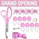 Ribbon Cutting Ceremony Kit Pink - 25 Inch Giant Scissors for Ribbon Cutting Pink Banner and Star Balloons Satin Ribbon for Special Events and Business Openings Inaugurations