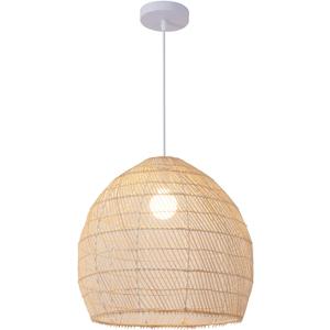 1-Light Rattan Pendant Light,13.78" Hand-Woven Bamboo Rattan Hanging Light Wicker Chandelier for Kitchen Island Restaurant Craft Room Farmhouse (White)