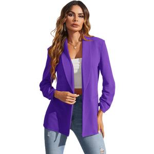 WDIRARA Women's Long Sleeve Open Front Blazer Casual Work Office Jacket (Violet Purple)