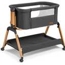 Bassinet Bedside Sleeper, Rocking Bassinets with Comfy Mattress and Wheels for Newborn, 5-Height Adjustable (Black)