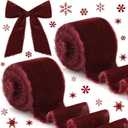 6 Yards Velvet Wrapping Ribbon, 2 Roll Wedding Silk Frayed Handmade Velvet Ribbon for Wrapping Wedding Bouquet Invitation Cards Handmade Crafts Bouquet Gift Wreaths Decor (Burgundy, 2 Inch)