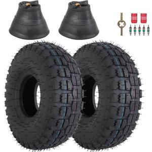 RUTU 2PCS 4.10/3.50-4 Replacement Tire and Inner Tube Set with Bent Valve Stem, 10x350-4 Heavy Duty Wheelbarrow Replacement Parts for Lawn Mower, Handcart, Snowblower, Go Kart, ATV (Large Pattern)