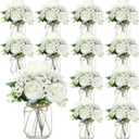 12 Sets Mason Jar Centerpiece Table Decorations, Artificial Peony Baby's Breath Flower Bouquets, Faux Flowers with Vase, Rustic Decor Gifts for Home, Wedding, Holiday (White)