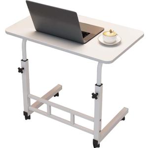 Adjustable Height Mobile Computer Desk, Small Standing Desk with Wheels, Portable Stand Up Desk, Mobile TV Tray Table Rolling Desk for Home Office, Study, and Small Spaces, White
