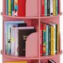 SpaceAid 3 Tier Rotating Bookshelf Tower, Spinning Bookcase Lazy Susan, Revolving 360 Book Shelf Storage Round Carousel, Vertical Rotate Turning Spiral Corner Organizer, Pink, 3 Tier, 37.8" H
