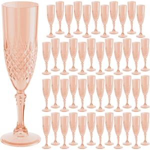 Plastic Champagne Flutes 7oz, Reusable Drinking Glasses Cups Goblets Shatterproof Unbreakable, for Wedding Party Mimosa Bar (48, Rose Gold)