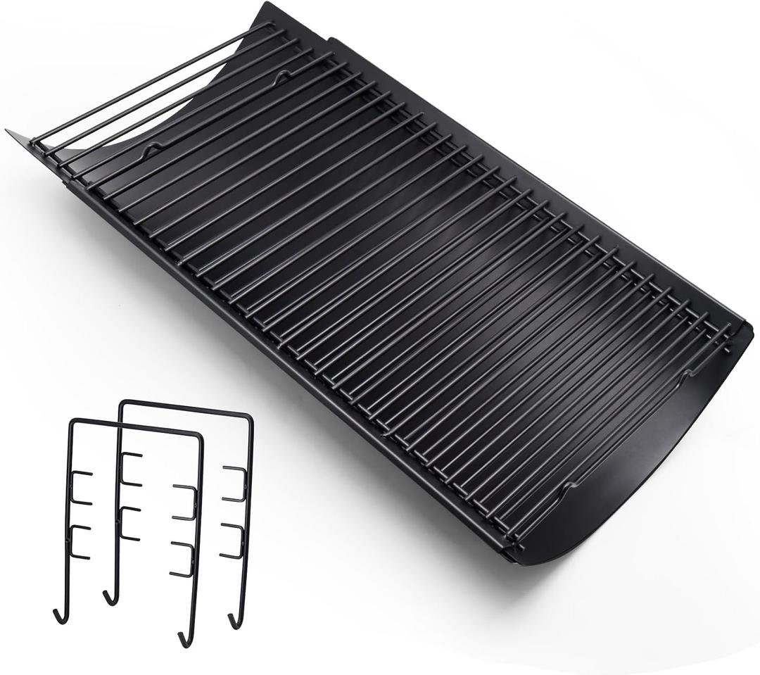Hiorucet 23.38" to 41.5" Adjustable Ash Pan Drip Pan for Chargriller 5050 5650 2121 5072 3001 1624 2828 2823 2123 Charcoal Grills, Royal Gourmet Charcoal Grill CC1830SC, Part with 2pcs Grate Hanger