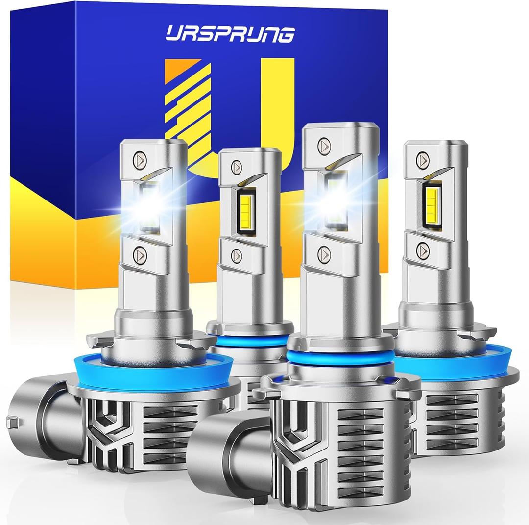 Ursprung Ultra Bright H11 9005 Led Bulb Combo, Upgraded 5th-Gen 16 CSP Chips, 6500K Cool White, H8/H9/HB3 Fog Bulb HID, 90,000 Hours Lifespan, IP68 Waterproof, Pack of 4