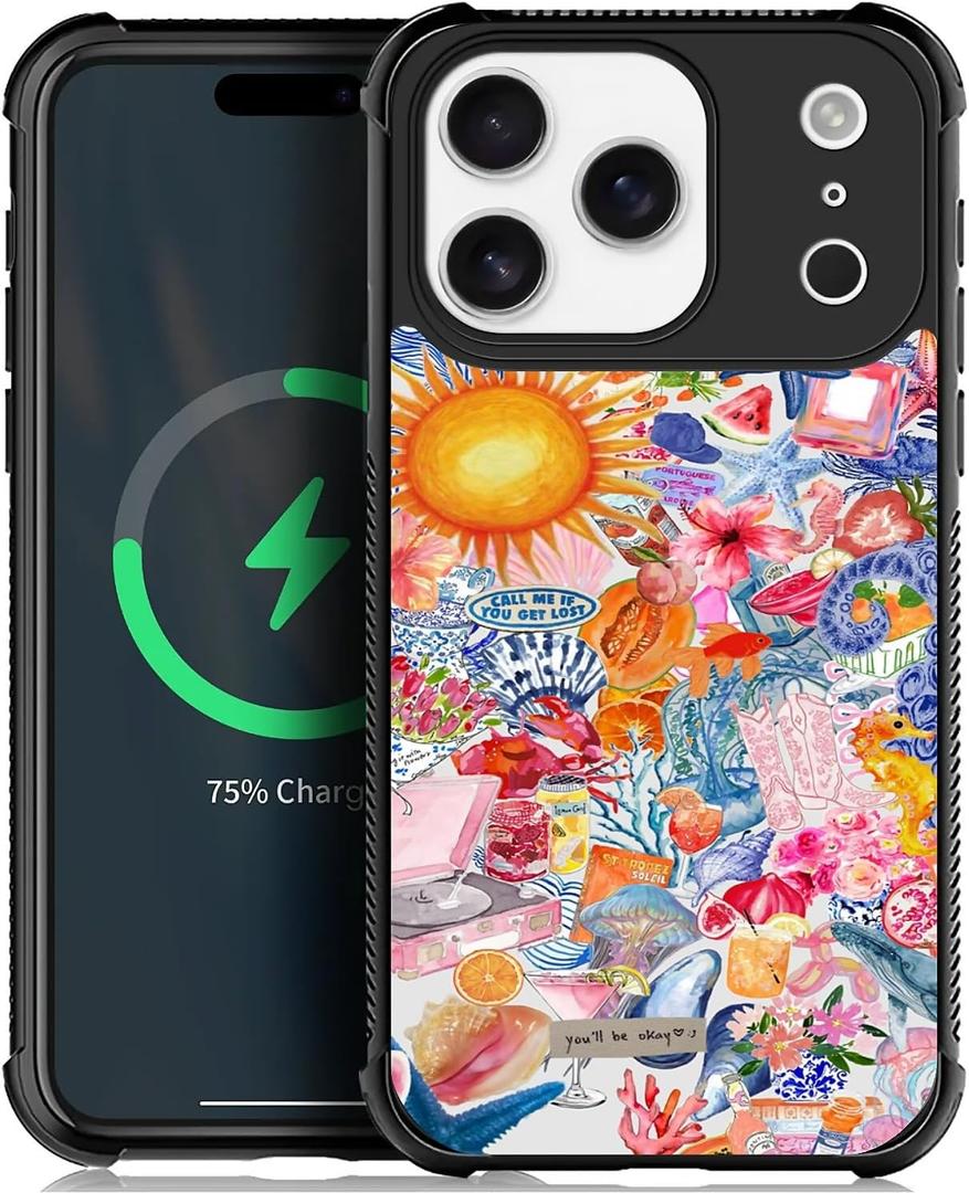 Magnetic Case for iPhone 17 Pro,[Compatible with MagSafe],Shockproof Rugged Hard Back Phone Cover-Fruit Sea Life Boot Collage