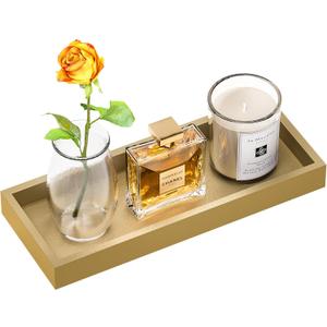 ZHWS Gold Bathroom Vanity Tray for Soap Dispenser, Perfume, Jewelry, Candle, Makeup, Decor, Toilet Tank Tray, Kitchen Tray for Spice, Salt, Coffee 11.3L x 4.4W x 1.14H
