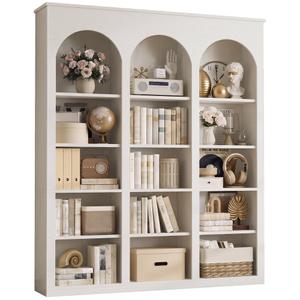 MapleGrace 71" Triple Arched Bookcase, Tall Bookshelf with Shelves, White