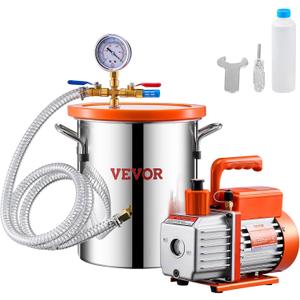 VEVOR 3 Gallon Vacuum Chamber and 3.5 CFM Pump Kit, Stainless Steel Chamber, Single Stage Vacuum Pump Degassing Chamber Kit, with Acrylic Lid, Oil, 4.92 ft Hose, for Degassing Resin Silicone Epoxies
