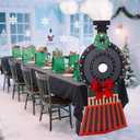 Oudain 2 Pcs Christmas Express Train Decoration Steam Train Table Decoration with Black Tablecloth Vehicle Trip Cardboard Cutout for Xmas Express Railroad Birthday Party School Classroom Decor