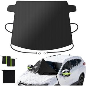 Zanch Windshield Cover for Ice and Snow [3-Second Snow Removal & 7-Layer Full Coverage] 6-Point Snowproof Fixation & Reflective Mirror Covers, Fits Sedans and Compact SUVs M (62'' x 49'')