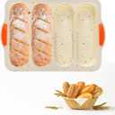 French Bread Hoagie Sub Roll Baking Pans 4-slot, Non Stick Silicone Mould Mold Tray for Sandwich Baguette Hot Dog Bun Loaf Food, Mini Tool Set for Restaurant Homemade Household Breakfast Dinner-Beige