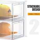 SCAVATA Hat Organizer Box, Stackable Clear Baseball Caps Holder Box Containers with Magnetic Door for Hats Snapback Cap Storag, Hat Rack Display Case, Holds 8 Hats Each (Clear, 2 Pack)