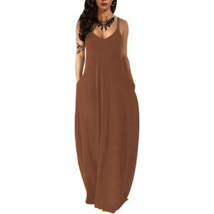 Women's Summer Maxi Dress Long Dress Casual Boho Sleeveless Strap Smocked Tiered Long Beach Sun Dresses (C68)XL
