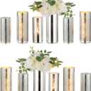Glass Cylinder Vases Set of 12, Hewory Glittery Silver Vase for Centerpieces, Glass Hurricane Candle Holders for Pillar Floating Candle, Round Tall Vase for Wedding Anniversary Events Home Table Decor