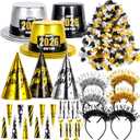 Atonofun 2026 New Years Eve Party Supplies for 20 Guests, 48 Pcs New Year Eve Party Hats and Horns, Headband, Tattoos, Blowouts, Leis 2026 New Year Party Favors