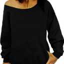 Women Off Shoulder Sweatshirt Slouchy Shirt Long Sleeve Pullover Tops, 2XL