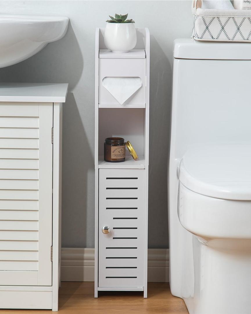 Bathroom Storage Cabinet,Small Bathroom Storage Cabinet Great for Toilet Paper Holder,Narrow Bathroom Cabinet-Over The Toilet Storage Waterproof for Small Spaces,White Bathroom Organizer by AOJEZOR