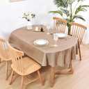 Wolkemer Faux Linen Oval Tablecloth Heavy Duty Wrinkle Resistant Fabric Table Cloths 60 x 84 Inch Flaxen Farmhouse Rustic Table Cover for Kitchen Dining Indoor Outdoor Tabletop Decoration