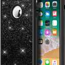 Hython Compatible with iPhone 6/6s Case, Heavy Duty Full-Body Defender Protective Case Bling Glitter Sparkle Hard Shell Hybrid Shockproof Rubber Bumper Cover for iPhone 6 and 6s 4.7-Inch, Black