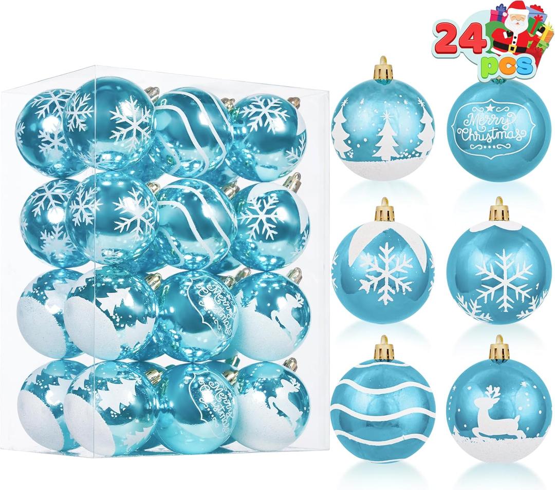 Joiedomi 24 Pcs Baby Blue Christmas Ornaments, 2.3' Shatterproof Decorative Hanging Ball Ornaments for Christmas Tree Decor