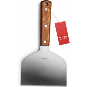 Vovoly Extra Wide Griddle Scraper, 5.5''x5.5'' Smashed Burger Scraper Grill Scraper Spatula Burger Turner - Full Tang Wooden Handle Professional Grade Grill Accessories, Knife Grade Stainless Steel