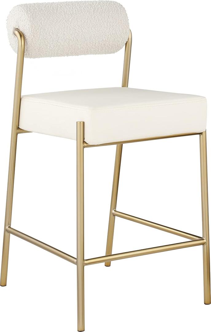 Meridian Furniture 587Cream-C Carly Collection Modern | Contemporary Vegan Leather/Boucle Fabric Upholstered Counter Stool, 19" W x 22.5" D x 37" H, Cream