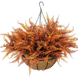 Fall Hanging Basket Artificial Boston Ferns Fall Porch Decor Outdoor Artificial Flowers 8 Bundle Faux Fern Plant Fake Silk Greenery Flower UV Resistant Realistic Shrub Bushes Autumn Home Table Decor