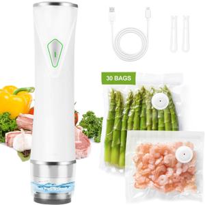 Compact Vacuum Sealer Machine for Food Storage, 5S Fast Seal Powerful Food Vacuum Sealer with 30 Reusable Vacuum Bags, Automatic Handheld Food Saver for Storage, 10X Fresh, Sous Vide, Gift Etc.