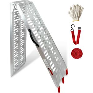 Aluminum Loading Ramp with Handle, 750 Lbs Capacity, 7.25ft Motorcycle Ramp Folding Powerspots Ramps with Load Straps for Pickup Trucks, Motorcycles, Lawnmowers, Dirt Bikes