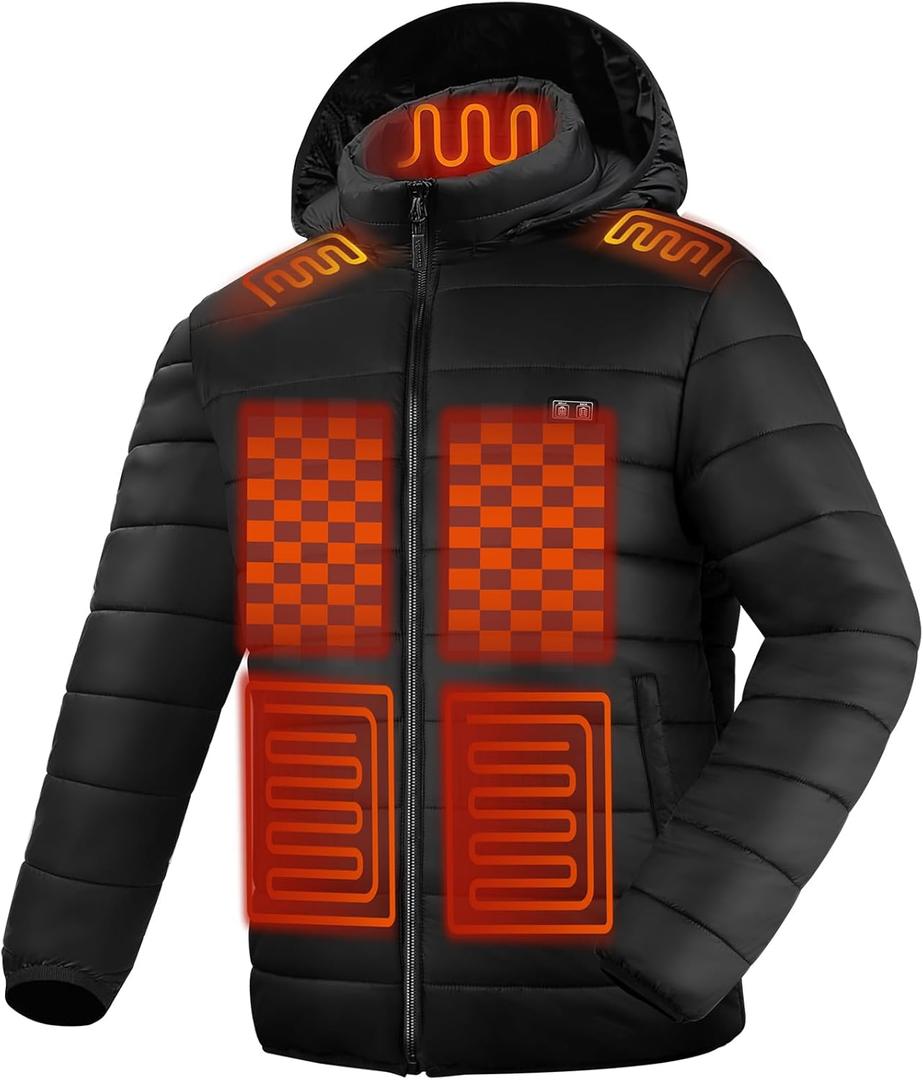 Heated Jacket for Men and Women, Black Winter Coat with Battery Pack, 13 Heating Zone Heated Coat (Small)