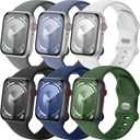 Lenrao 6 Pack Sport Band Compatible with Apple Watch Band 46mm 44mm 45mm 40mm 42mm 38mm 41mm 49mm Men Women, Soft Silicone Waterproof Strap for iWatch Band Series 11 10 9 8 7 6 5 4 3 2 1 SE Ultra (Black/Navy Blue/Dark Green/Space Gray/Blue Gray/White)