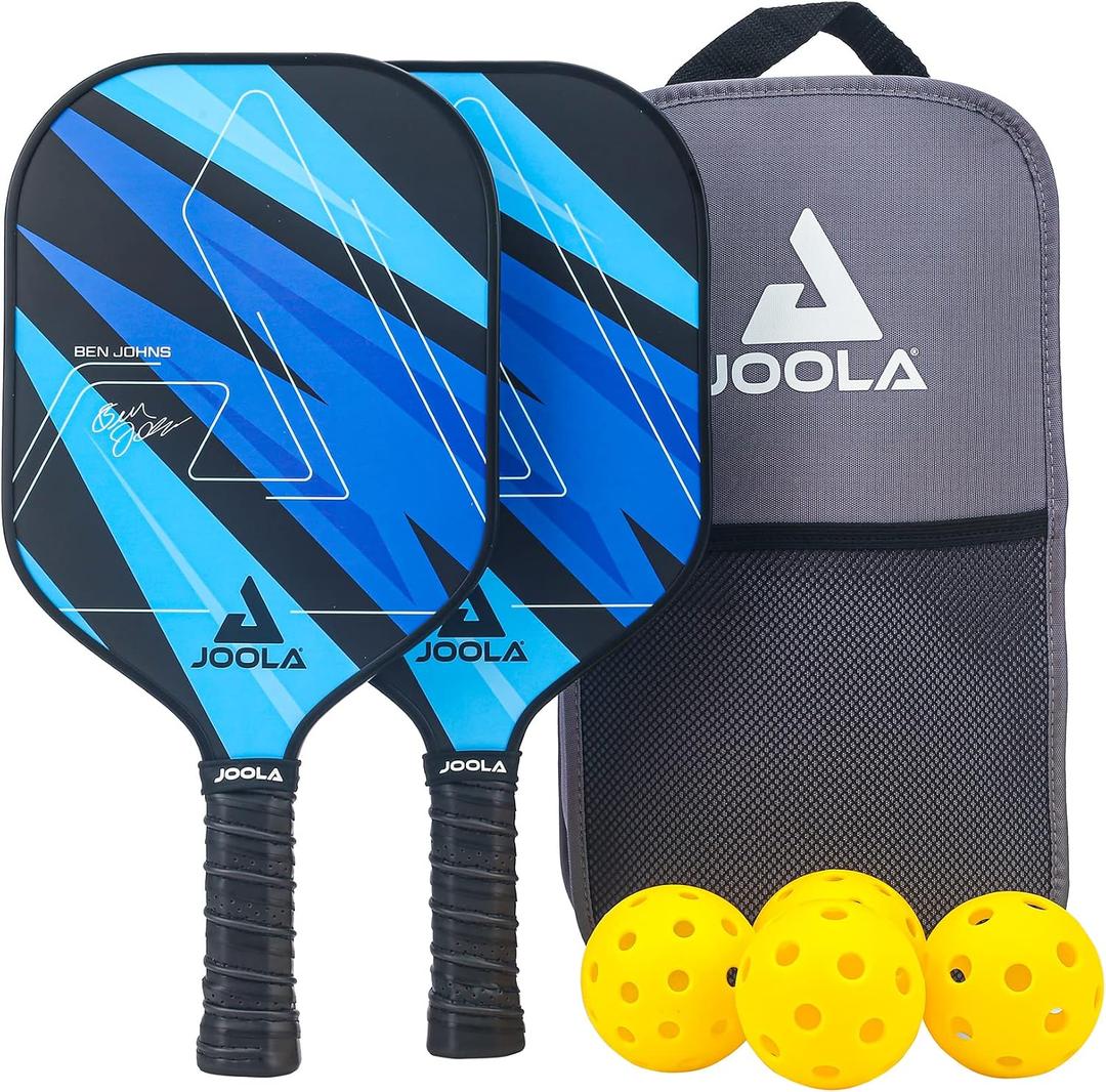JOOLA Pickleball Paddles Set of 2 - Reinforced Fiberglass Surface Lightweight, Durable, Beginner-Friendly Racket Design Set Includes Balls & Bag USAP Approved, Blue 