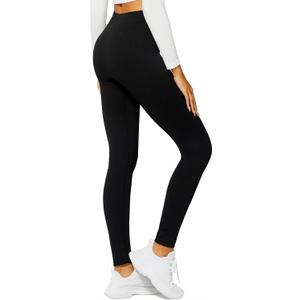 Fleece Lined Leggings Women - Warm - Winter - Women's Tights - Black Ribbed - Large - X-Large