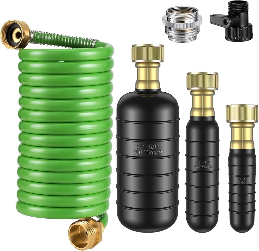 3 Pcs Drain Bladder Kit, Drain Cleaning Bladder Fits 1" to 6" Pipes, with 10 ft Retractable Hose, Shut-Off Valve & Brass Faucet Adapter Fits Most Faucets For Sinks, Showers, Pools & Drains (Green)